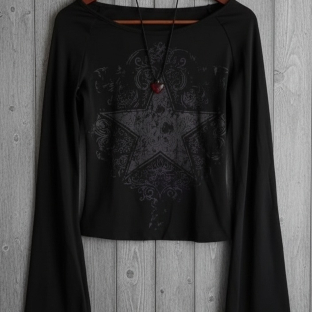 Chic Black Star Pattern Long Sleeve Top